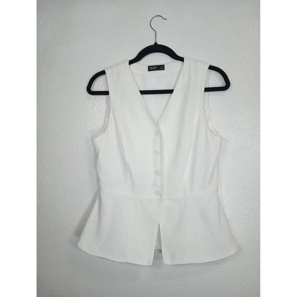 Simply Vera Vera Wang White Sleeveless Peplum Button Up Vest Top Secretary Small